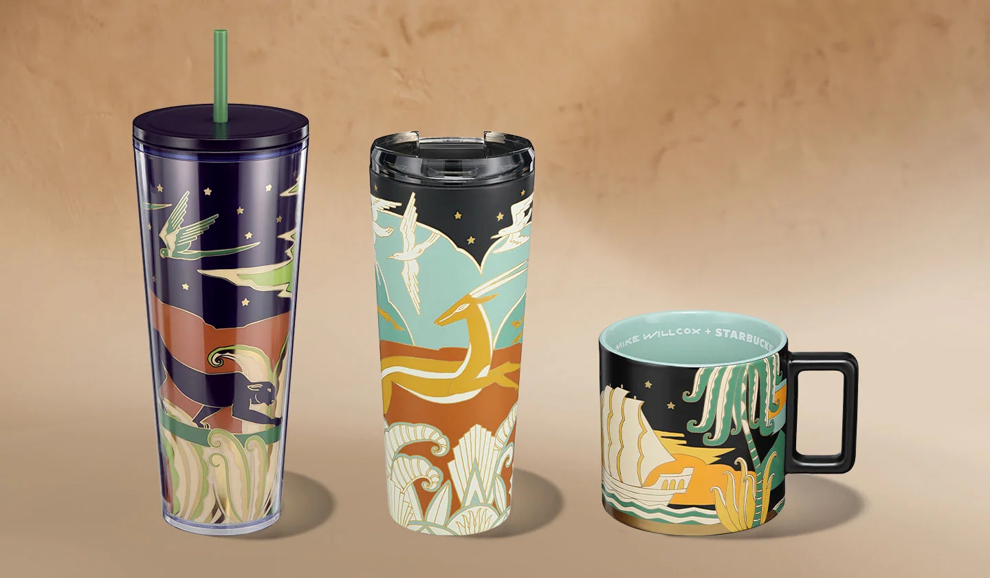 Image of promotions and products offered at Starbucks